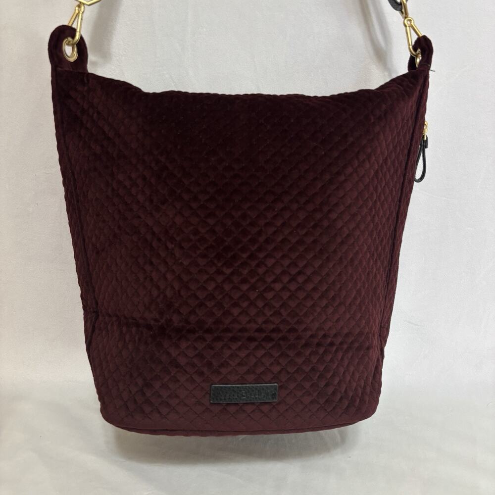 Vera Bradley Burgundy Velvet Quilted Shoulder Handbag/Purse Black Strap